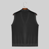 Aidase 2024 Men Tank Tops Mesh Hollow Out Solid V Neck Sleeveless Summer Male Vests Transparent Streetwear Fashion Men Clothing aidase-shop