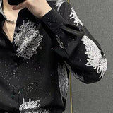 Aidase Autumn New Personalized Starry Print Long Sleeved Shirt for Men Trendy and Fashionable Design Button Down Casual Shirt