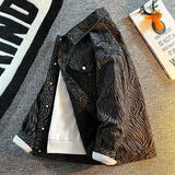 Aidase Men's Denim Jacket Black Striped Autumn Male Jean Coats Button Korean Popular Clothes Big Size Clothing Chic Elegant aidase-shop