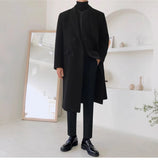 Aidase Autumn Winter Long Warm Camel Black Woolen Coat Men Double Breasted Korean Style Wool Blends Overcoat with Back Slit aidase-shop