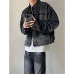 Aidase Mens Hip-hop Denim Jacket Gradient Rough Edge Shoulder Pads Cowboy Coat Single Breasted Short Fashion Casual Men Outwear New aidase-shop