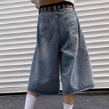 Aidase Men Graffiti Denim Jeans Shorts Women Vintage Cartoon Print Straight Wide Leg Shorts High Street Oversize Kneen Length Pants aidase-shop