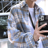 Aidase Autumn Thick Woolen Shirt Men Fashion Retro Casual Oversized Plaid Shirts Mens Korean Blue/Green Loose Long-sleeved Shirt Men aidase-shop