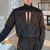 Aidase Men Sexy Hollow Stand-Up Collar Casual Long-Sleeve Shirt Autumn Genderless Korean Fashion Youth Trend Loose Oversize Top Unisex aidase-shop