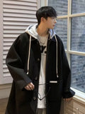 Aidase Autumn Winter Thick Woolen Coat Men's Loose Fitting Fake Two-piece Hooded Trench Coat Men's Trendy Windbreaker Mid Length Jacket aidase-shop