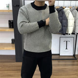 Korean Fashion Sweaters Slim Fit Autumn Winter Pullover Jumpers Men Crew Sweaters Warm Tops Men Casual Clothes Slim Fit aidase-shop