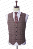 Aidase Men's Wedding Plaid Burgundy Blazers Jacket Pants Vest 3 Pcs Set Slim Fit Business Tuxedo Dress Classic Formal Suits Coat