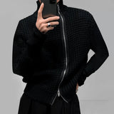 Aidase Men Sweater Plaid Hollow Two-Way Zipper Knit Sweater Autumn Fashion Streetwear Solid Color Casual Long-Sleeve Top Men'S Clothing aidase-shop