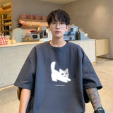 Aidase Men's Oversized T-shirts Cotton T Shirt White for Men Casual Summer Wear Cat Anime Print Fashion Tee Shirts Men Clothing aidase-shop