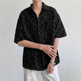 Aidase Vintage Florals Foaming Print Shirt Men Leisure Loose Button Lapel Short Sleeve Cardigan Men Tops Summer Fashion Black Shirts aidase-shop