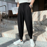 Aidase New Fashion Spring Summer Pants Men Tapered Bottom Slit Trousers Korean Style White Khaki Black Elastic Waist Casual Pants Man aidase-shop