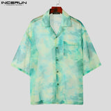 Aidase Summer Fashionable Style Tops INCERUN 2024 Men Tie Dyed Chiffon Shirt Sexy Male Personality Thin Half Sleeved Lapel Blouse S-5XL