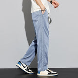 Aidase Summer Soft Lyocell Fabric Men's Jeans Thin Loose Straight Pants Drawstring Elastic Waist Korea Casual Trousers aidase-shop