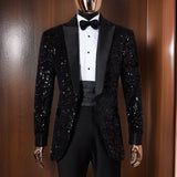 Aidase Shining Sequins Men Suits Tuxedo Slim Fit Notched Lapel One Button Blazer with Pants 2 Pcs Tailored Groom Wedding Party Jacket aidase-shop