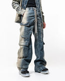 Aidase High Street Men's Jeans Fashion Vintage Wide Leg Gradient Denim Pants Trend Worn Out Streetwear Tide Overalls aidase-shop