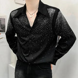 Aidase Men Sexy Diamond Shoulder Pad Shirt Autumn Genderless Fashion Lazy Style Nightclub Performance Loose Long Sleeve Shirt Unisex aidase-shop