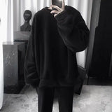 Oversize Sweatshirt Solid Color Lamb Hair O-Neck Long Sleeve Men's Sweatshirt Korean Fashion Loose Hoodies Streetwear Harajuku aidase-shop