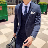 Aidase 6XL 7XL (Jackets+Vest+Pants) Male Korean Blazers Slim Check British Business Suit Men Three Piece Wedding Bridegroom Man Dress aidase-shop