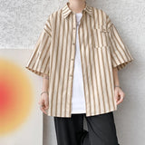 Aidase Half Sleeve Shirts Men Casual Stripe Shirts Streetwear Oversize Blouses Single Breasted Male Clothing Harajuku Summer aidase-shop