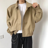 Aidase Autumn Korean Fashion New Short Men's Jackets Long Sleeve Khaki Square Collar Loose Casual Zipper Bomber Jacket Coats Men aidase-shop