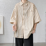 Aidase Half Sleeve Shirts Men Casual Stripe Shirts Streetwear Oversize Blouses Single Breasted Male Clothing Harajuku Summer aidase-shop