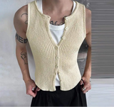 Aidase Tops Korean Style New Men's Thick Pit Striped Knitted Vests Summer Streetwear Male Solid Sleeveless Tank Tops S-5XL aidase-shop