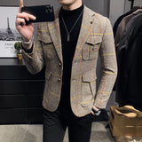 Aidase Spring Men Plaid Blazers British Printed Wedding Business Casual Blazer Suit Jacket Male Formal Blazers Plus Size S-3XL aidase-shop