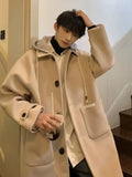 Aidase Autumn Winter Thick Woolen Coat Men's Loose Fitting Fake Two-piece Hooded Trench Coat Men's Trendy Windbreaker Mid Length Jacket aidase-shop