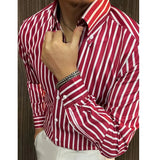 Aidase Luxury Men Striped Contrast Color Shirt Spring Men Long Sleeve Slim Shirt Social Party Dress Shirt Men Clothing Camisa