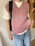 Aidase Man Clothes Waistcoat Vest Knitted Sweaters for Men Sleeveless V Neck Pink Japanese Harajuku Fashion 2023 Korean Autumn Wool Fun aidase-shop