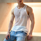 Aidase Sexy Mesh See Through Tank Tops Men Sleeveless O Neck Breathable Fashion Vest Men 2024 Summer Fashion Solid Color Mesh Camisole aidase-shop