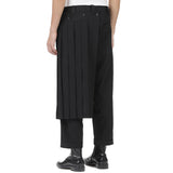 Aidase Men's Fashion Double Layer Skirts Pants New Trend Dark Deconstructed Pleated Trousers Straight Leg Pants Genderless Streetwear aidase-shop