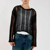 Aidase Autumn Elastic Hollow Slightly Transparent Sweater Men's Long Sleeved Loose and Versatile Knitted Sweater