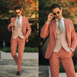 Aidase Coral Red Men Suit Tailor-Made 3 Pieces Blazer Plaid Vest Pants Tuxedo One Button Business Fashion Wedding Groom Prom Tailored aidase-shop