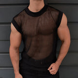 Aidase Sexy See Through Mesh Tank Tops Men Summer Fashion O Neck Loose Camisoles Men Casual Breathable Hollow Out Sleeveless T Shirts aidase-shop