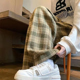 Aidase Green Plaid Pants Men Harajuku Winter Wide Leg Checked Trousers Male Oversize Big Size Casual Sweatpants Streetwear