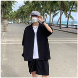 Aidase Summer Two-Piece Men's Sets Shirt and Shorts Casual Outfits Oversized Short Suit Plain Clothes Clean Fit Black White Green aidase-shop