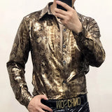 Aidase Men's Boutique Gold Snake Print Leopard Print High Gloss Face Shirt Slim Fit Large Nightclub Sexy Shirt Foreign Trade European