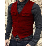 44.28Aidase Men's Suit Vest Brown Burgundy Herringbone Wool Tweed Vintage Steampunk Waistcoat Formal Business Vests for Men Wedding aidase-shop