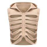 Aidase 2024 Autumn Men's New Street Distressed Printed Skeleton Hollow Hooded Vest Thin Line Special-Shaped American Y2K Unisex Jacket aidase-shop