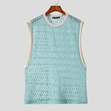 Aidase Men Tank Tops Patchwork Mesh Transparent Lace Streetwear O-neck Sleeveless Vests Sexy Fashion Men Clothing S-5XL aidase-shop