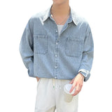 Aidase Spring Blue Black Denim Shirt Men Fashion Pocket Casual Shirts Mens Streetwear Korean Loose Long-sleeved Shirt Men M-2XL aidase-shop