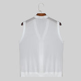 Aidase 2024 Men Tank Tops Mesh Hollow Out Solid V Neck Sleeveless Summer Male Vests Transparent Streetwear Fashion Men Clothing aidase-shop