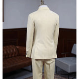 Aidase Beige Vertical Stripes Men Suits High-end Peak Lapel Double Breasted Suit Slim Fit Business Casual Wedding Tuxedo 2 Piece Blazer aidase-shop