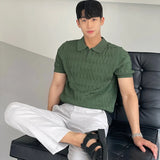 Aidase Summer Clothing Men's Light Luxury Knitted Jacquard Polo Shirt V-Neck Solid Color Short-sleeved Korean Popular Leisure Knitwear aidase-shop