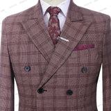 Aidase Men's Wedding Plaid Burgundy Blazers Jacket Pants Vest 3 Pcs Set Slim Fit Business Tuxedo Dress Classic Formal Suits Coat