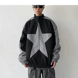 Aidase Retro Bomber Jacket Men Women Five-pointed Star Patchwork High Street Varsity Coats Oversized Harajuku Y2k Sport Outwear Autumn aidase-shop