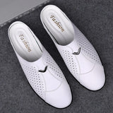 Aidase 2024 Adult Summer Half Drag Peas Leather Mens Driving Shoes Men's Penny Loafers Men Moccasins Man Mules Tenis Masculino White aidase-shop