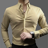 Aidase Men Clothing Korean Fashion Retro Striped Business Casual Shirt Luxury Formal Long Sleeve Slim All Match Tops Camisas De Hombre aidase-shop