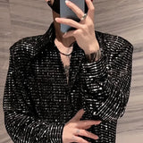 Aidase Mens Y2k Sequin Shoulder Pad Jacket Nightclub Personality Temperament Fashion Youth Long-Sleeve Performance Costumes 2024 Summer aidase-shop